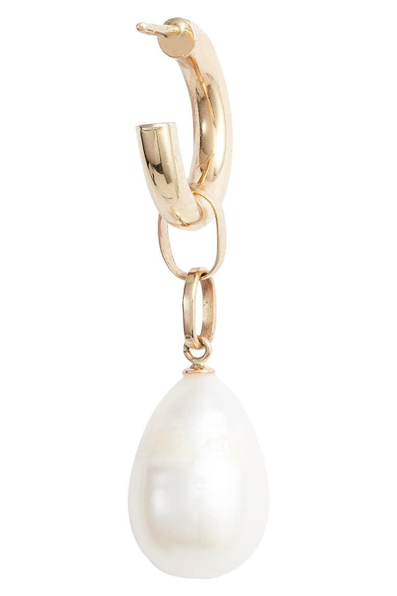 Single Pearl Huggie Hoop Earring, Alternate, color, YELLOW GOLD/ PEARL