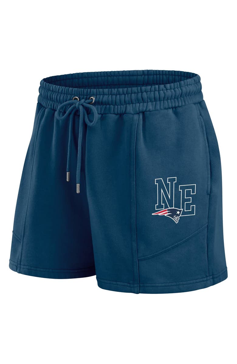 WEAR by Erin Andrews Women's WEAR by Erin Andrews Navy New England Patriots Washed Fleece Long Sleeve T-Shirt & Shorts Lounge Set, Alternate, color, Navy