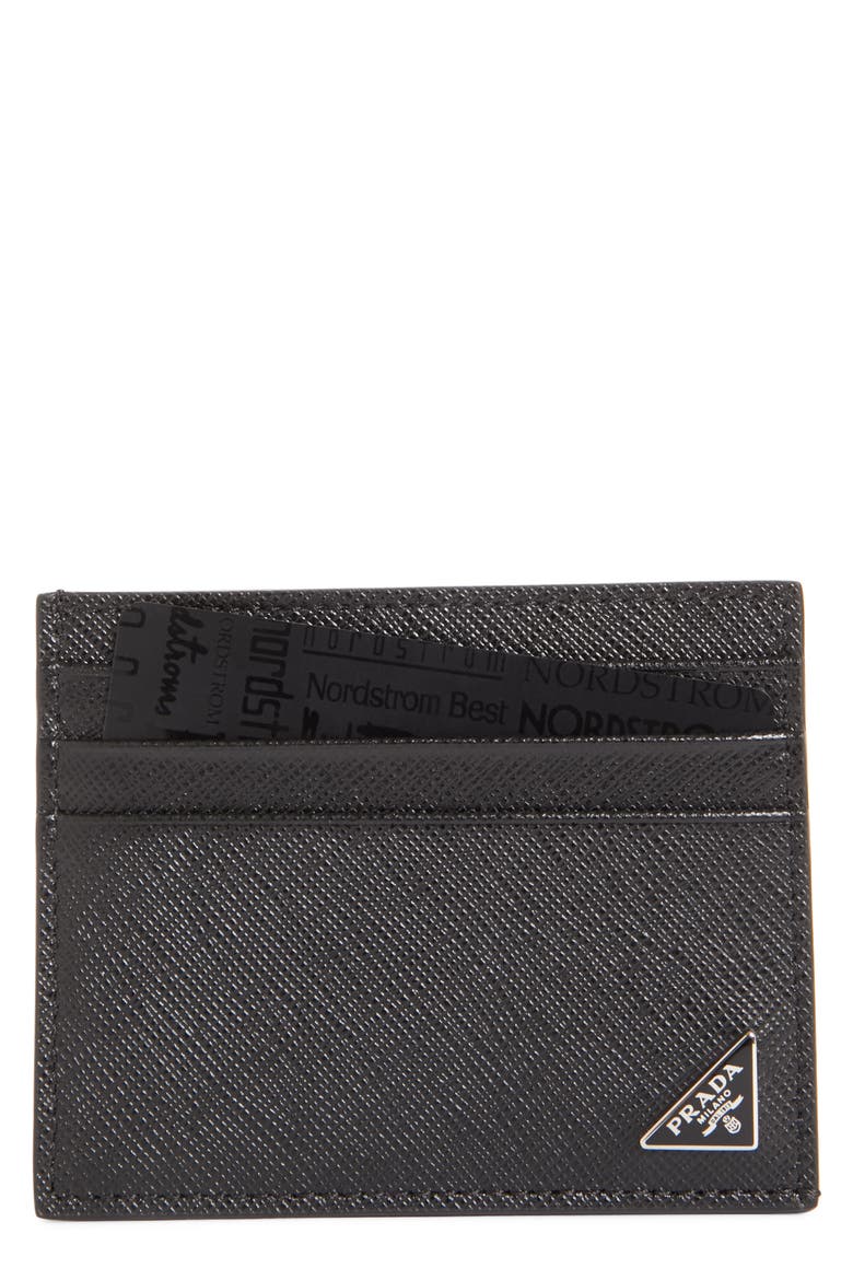 Triangle Logo Leather Card Case, Main, color, NERO