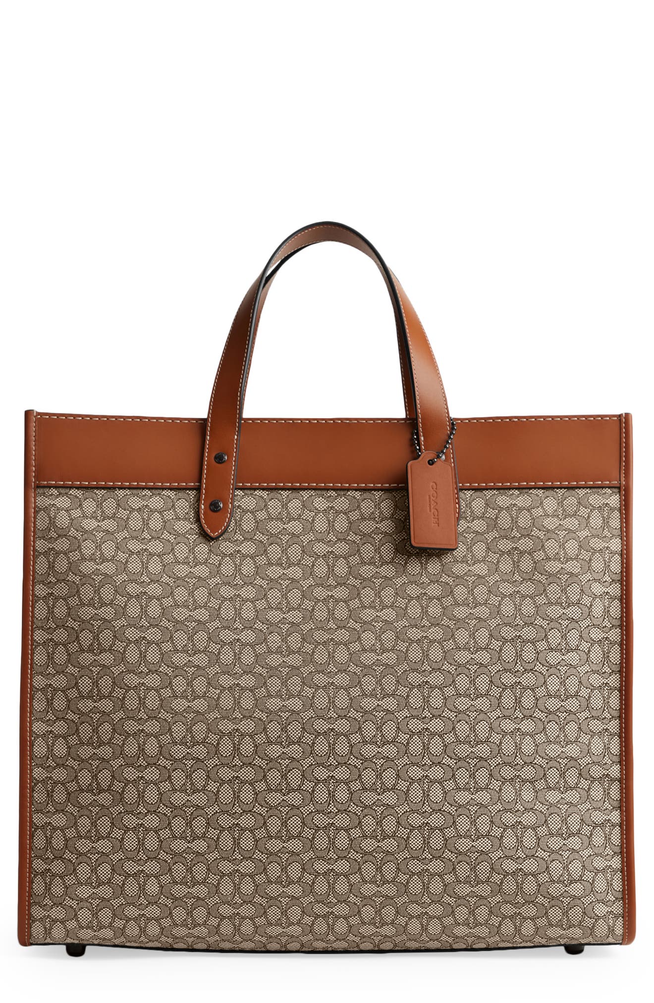 COACH Micro Signature Jacquard & Leather Field Tote, Main, color, 
