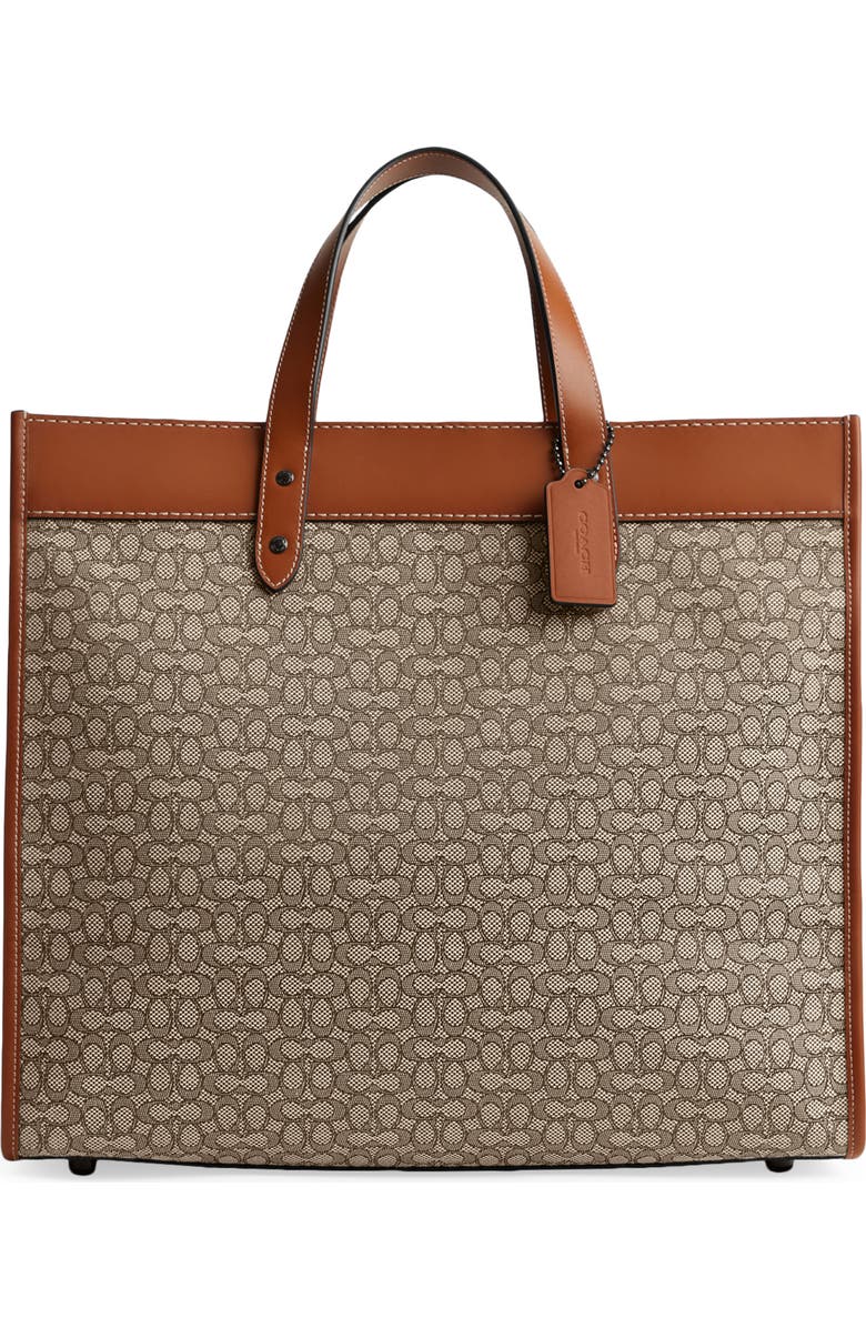 COACH Micro Signature Jacquard & Leather Field Tote, Main, color,