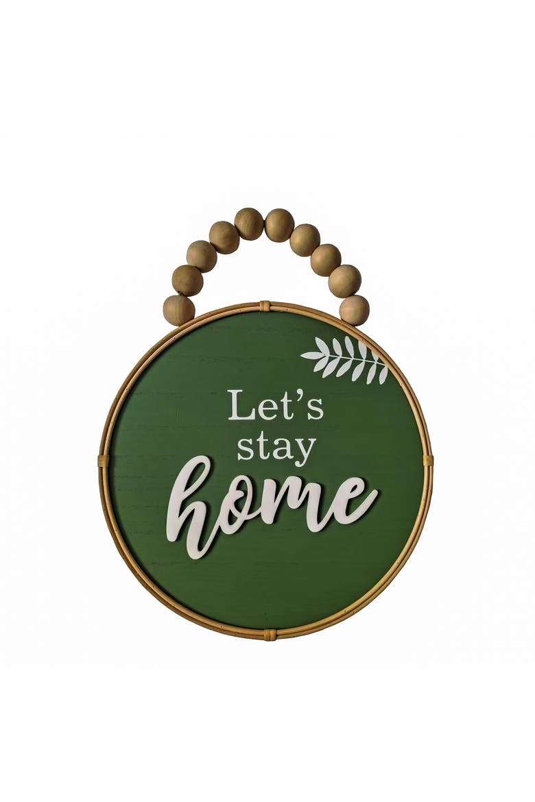 Let's Stay Home Round Hanging Wall Decor, Main, color, Green