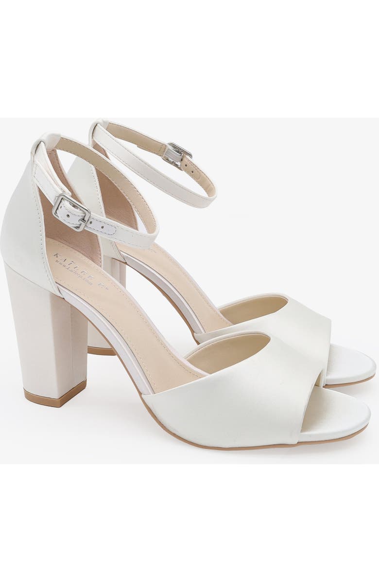 Kailee P Sasha Satin Block Heel Wedding Sandals, Alternate, color, White