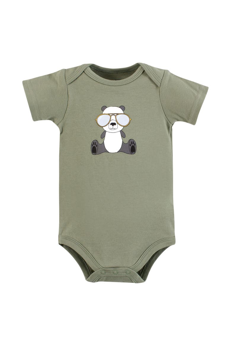 Soft Cotton Bodysuit Triple Pack, Alternate, color, Cool Panda