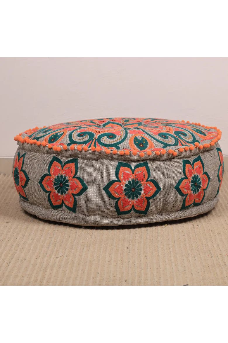 Mandala Pouf with Pompoms, Alternate, color, Grey