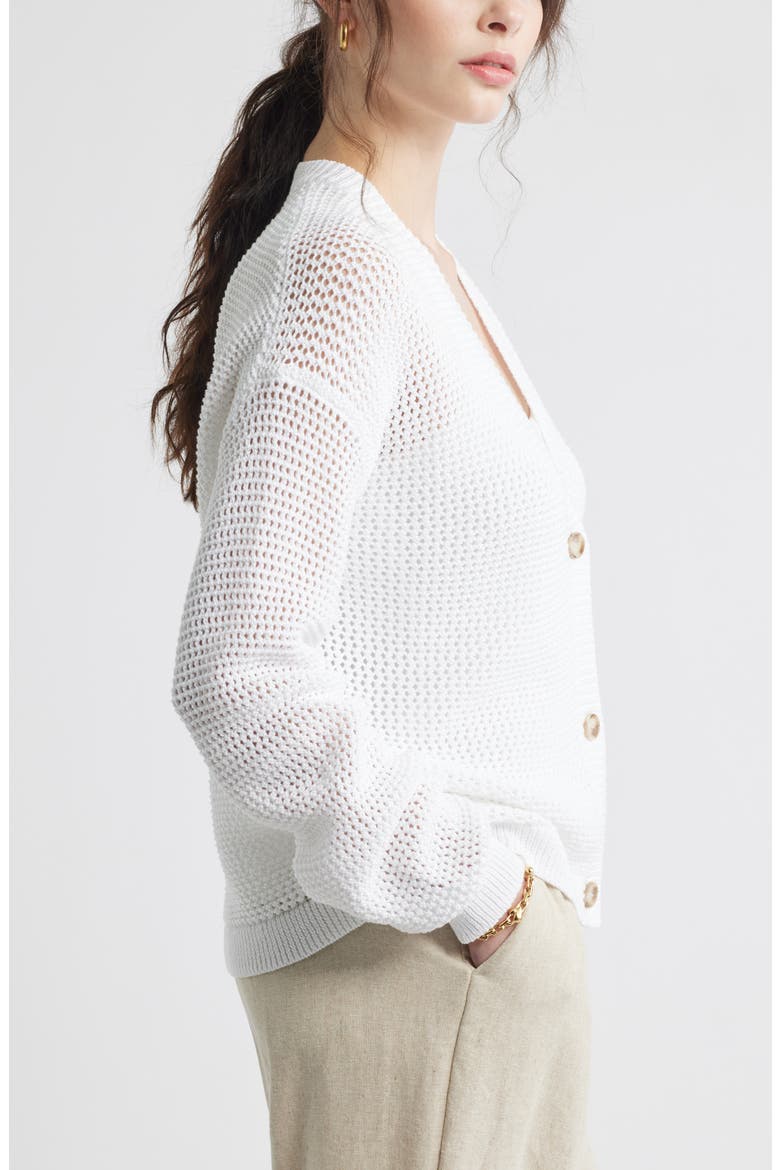 Open Stitch Cotton Cardigan, Alternate, color, WHITE