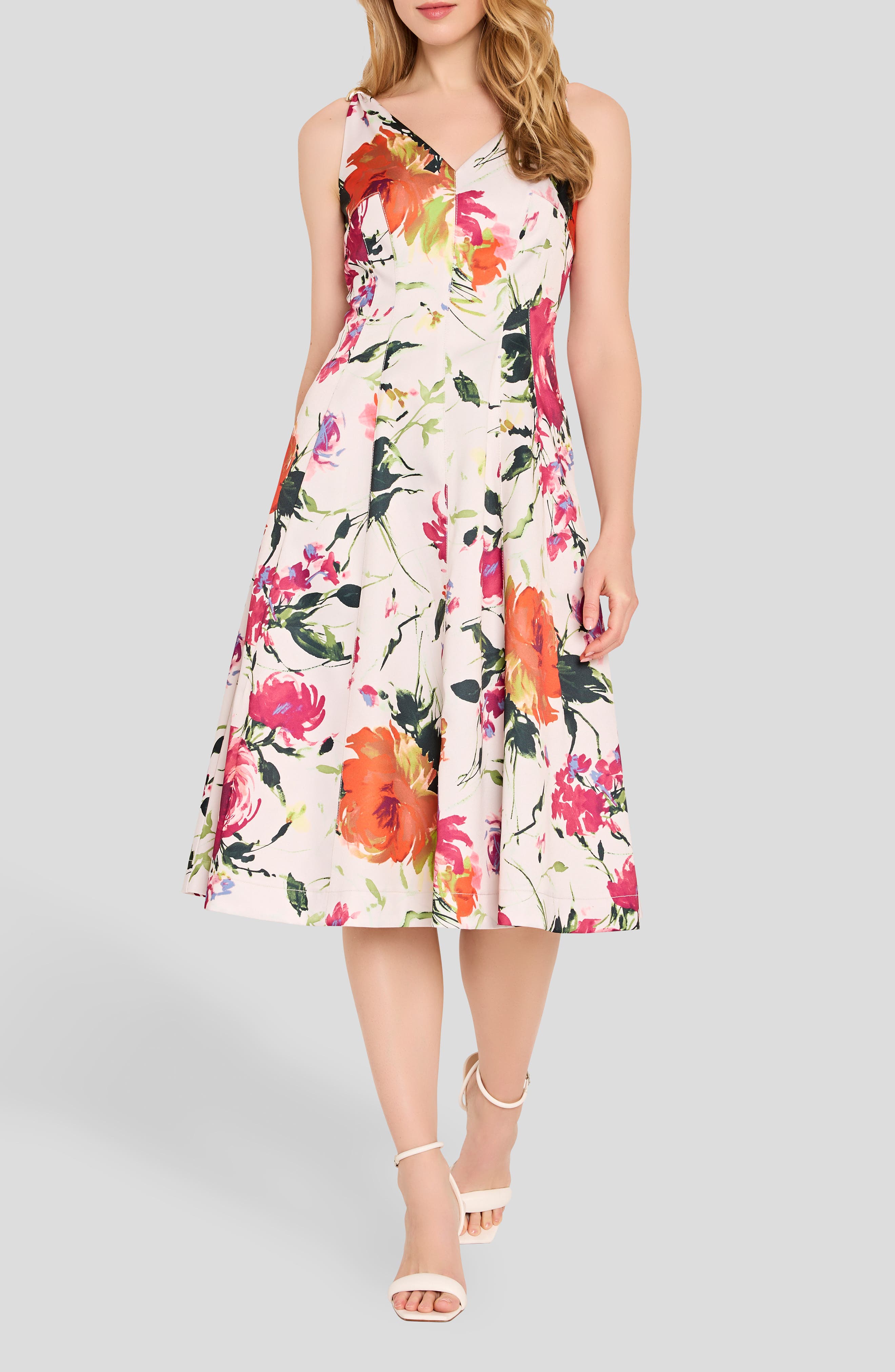 Hardware On Print Fit & Flare Dress