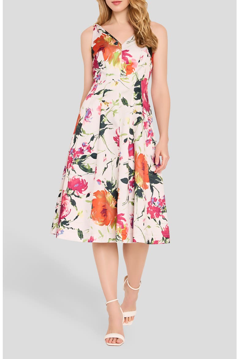 Hardware On Print Fit & Flare Dress, Main, color, SAND FLORAL