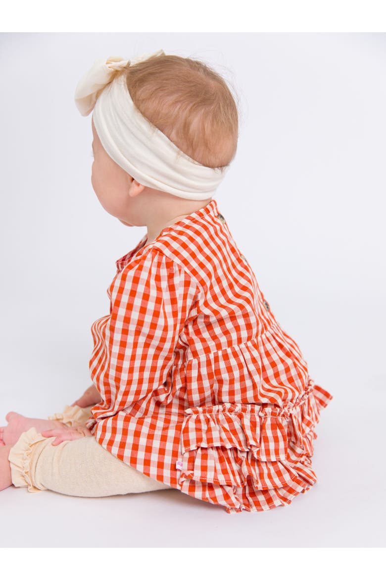 Baby Girls Woven Long Sleeve Bubble Romper, Alternate, color, Classic Rust Gingham