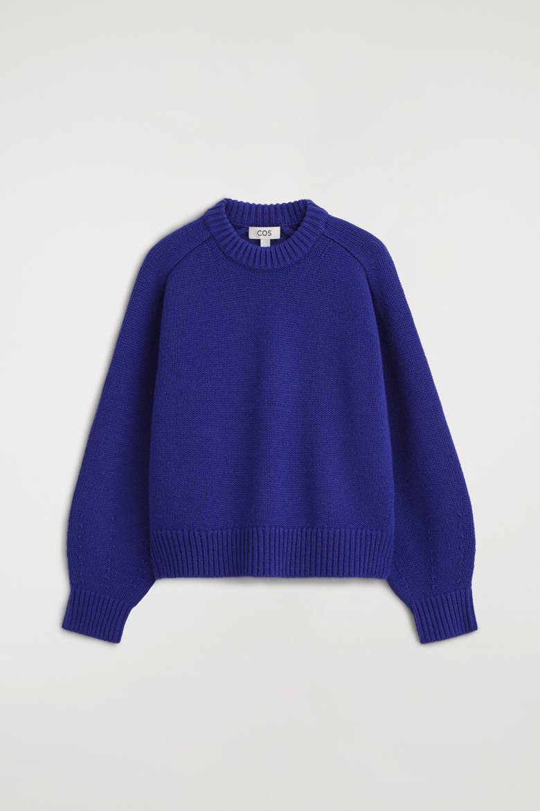 Rounded Wool Crew-Neck Sweater, Alternate, color, COBALT BLUE
