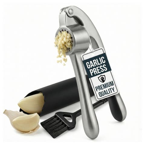 Garlic Press Set Ergonomic Easy‑Squeeze Rust‑Proof Dishwasher Safe