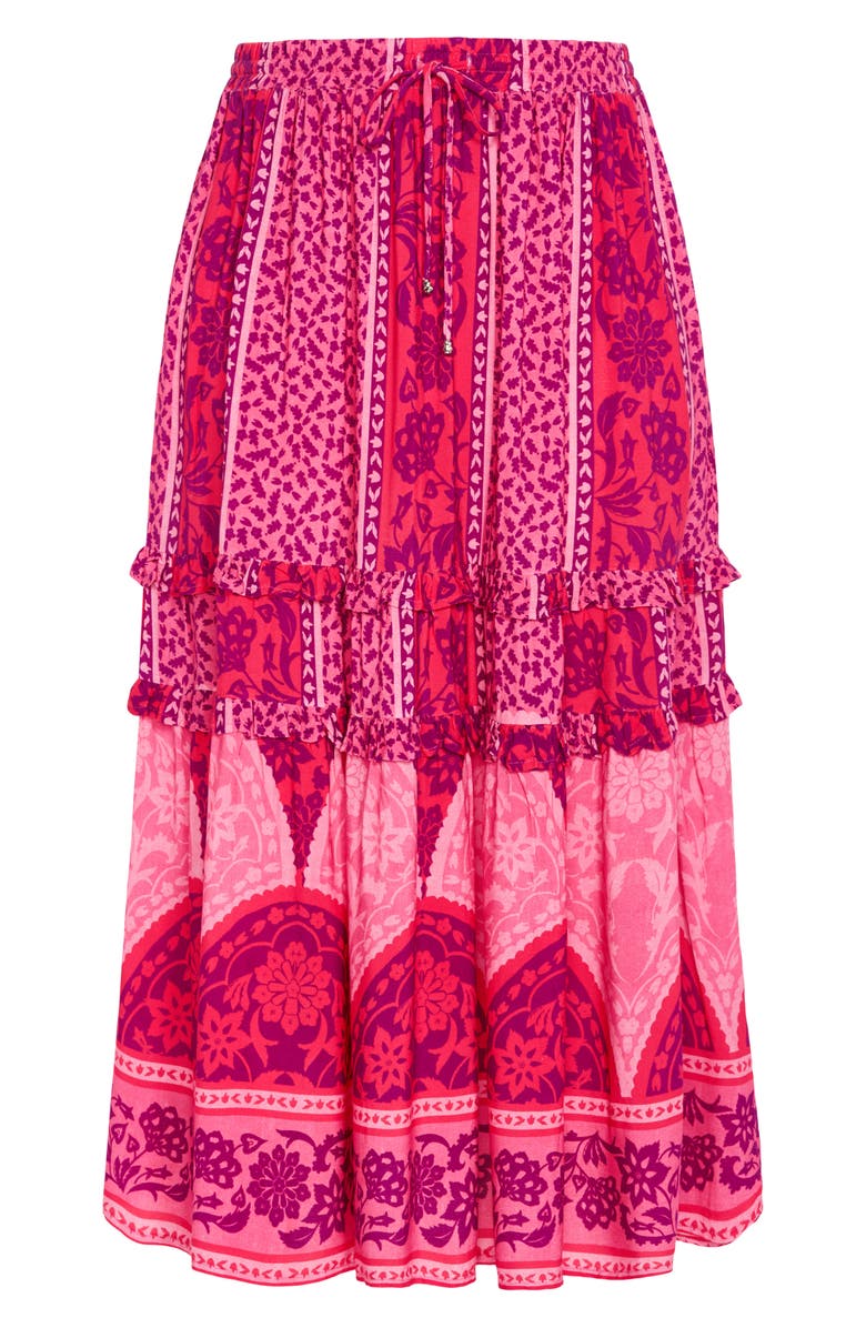 City Chic Samara Print Tiered Midi Skirt, Alternate, color, Field Of Dreams