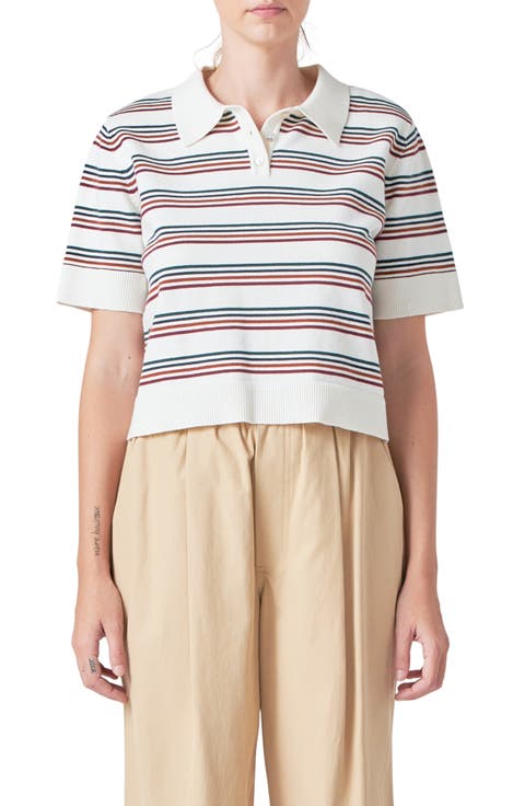 Stripe Short Sleeve Polo Sweater