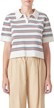 Grey Lab Stripe Short Sleeve Polo Sweater