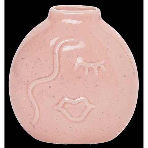 Pink Face Flat Vase Ceramic Pink