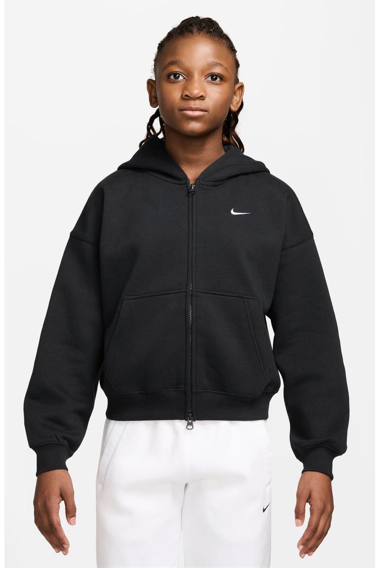 Kids' Studio Oversized Full Zip Fleece Hoodie, Main, color, 010 BLACK/WHITE