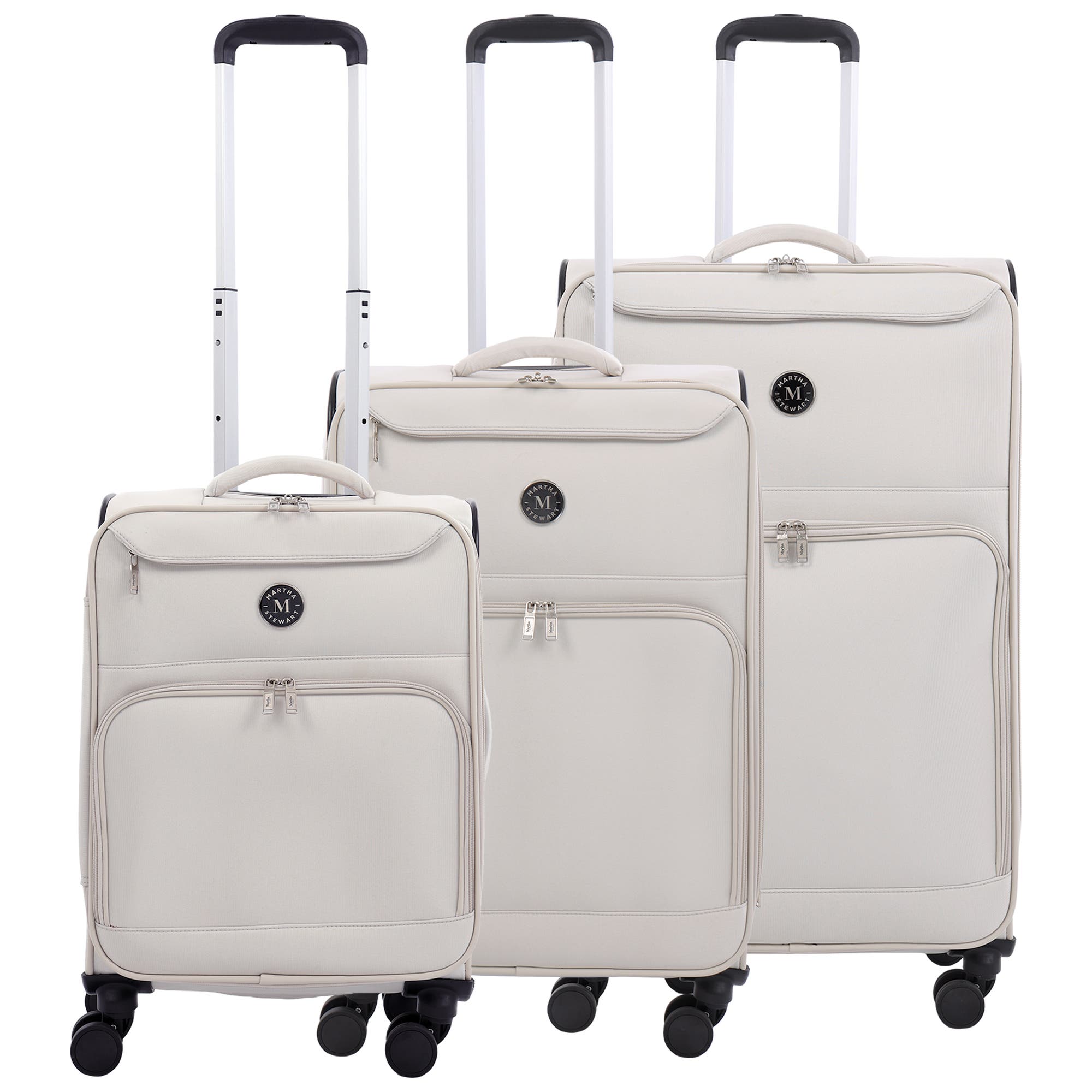 MARTHA STEWART 3-Piece Softside Luggage Set - 22" Carry-On, 27" Medium, 31" Large - 8 Spinner Wheels, Expandable Softshell, Alternate, color, Light Grey