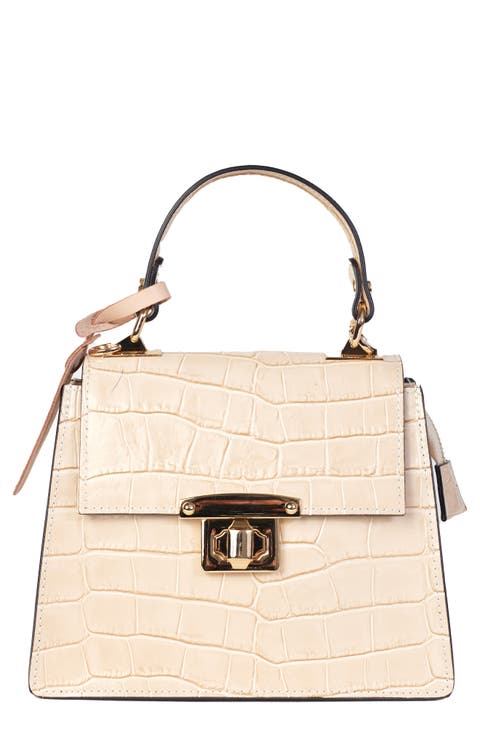 Croco Embossed Top Handle Bag