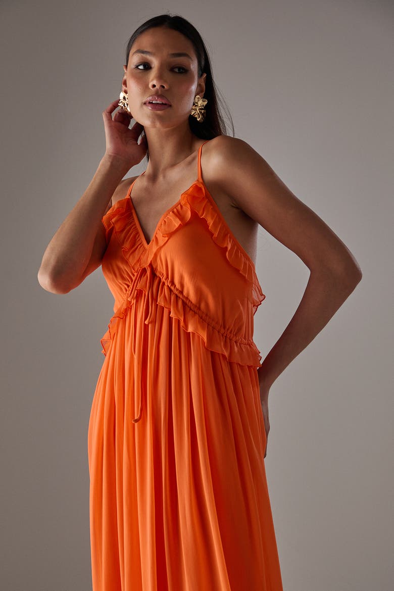 Chiffon Ruffle Strappy Floaty Maxi Dress, Alternate, color, Orange