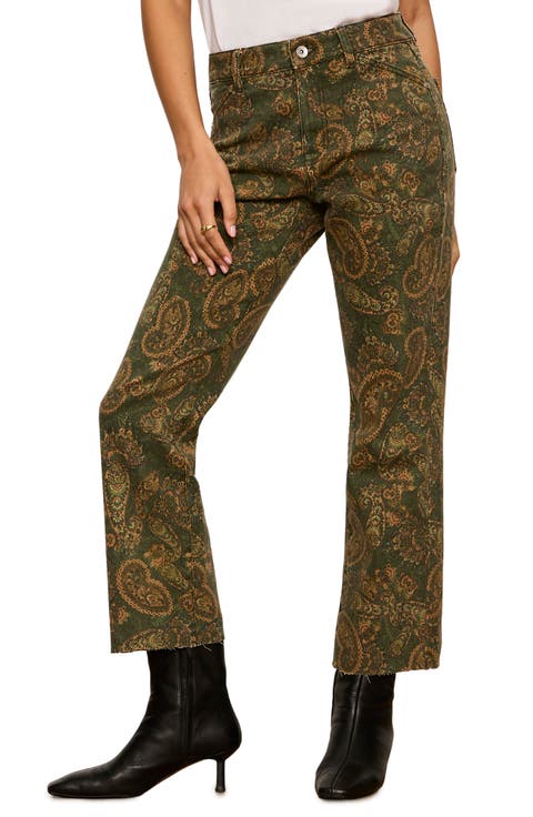 Cadence '90s Paisley High Waist Raw Hem Crop Straight Leg Jeans