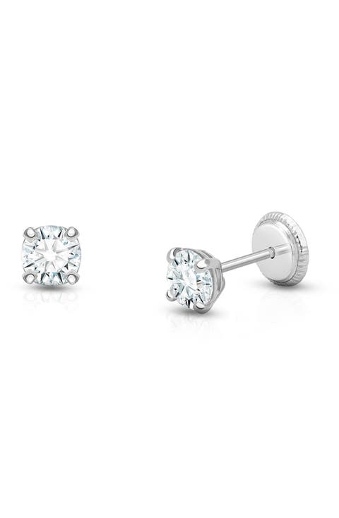14K Gold 4mm Crystal Birthstone Studs Screw Back Earrings