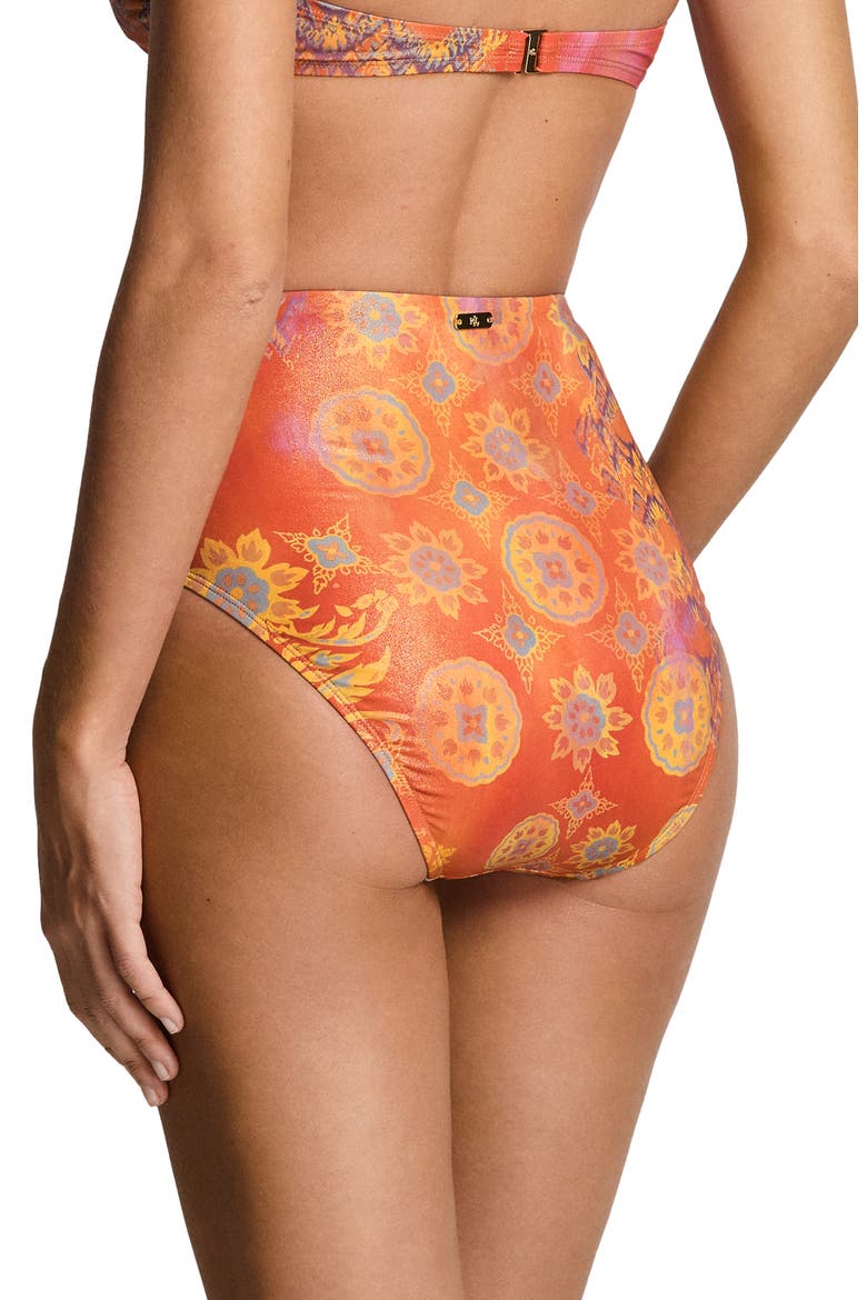 Shirred High Waist Bikini Bottoms, Alternate, color, ORANGE MULTI