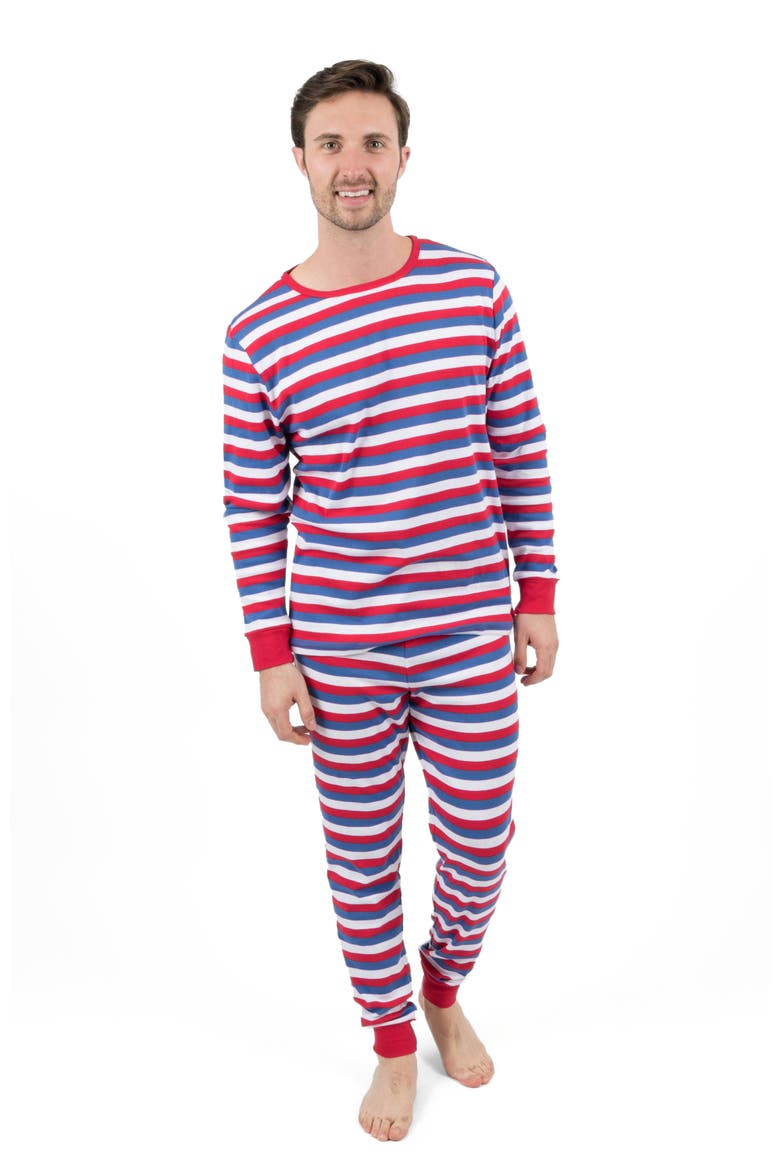 Men's 2-pc. Cotton Long Sleeve Shirt and Pants Print Pajamas, Main, color, Red, White & Blue Stripes
