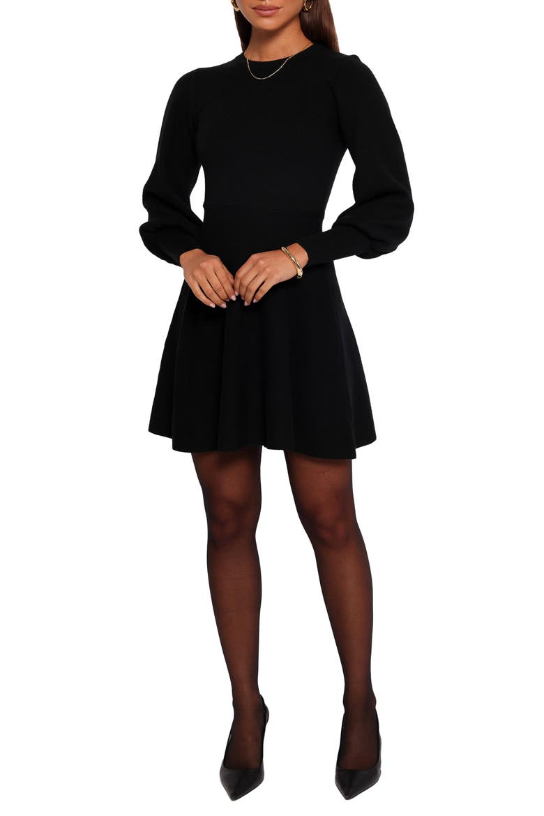 Gigi Long Sleeve Fit & Flare Sweater Minidress, Main, color, BLACK