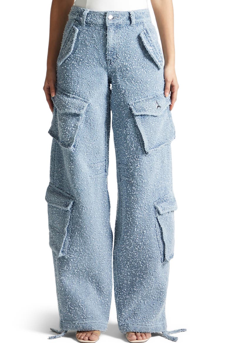 Anne High Waisted Boucle Denim Cargo Pants, Main, color, Mid Blue