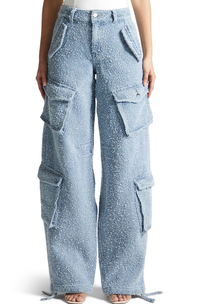 Manière De Voir Anne High Waisted Boucle Denim Cargo Pants, Alternate, color, Mid Blue