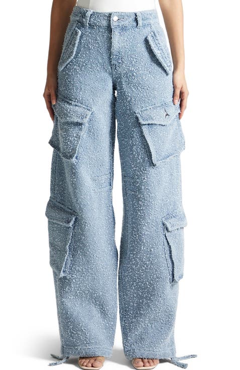 Anne High Waisted Boucle Denim Cargo Pants