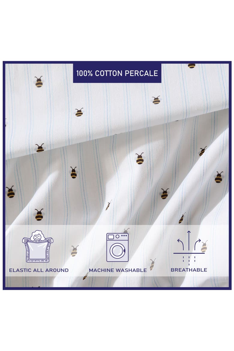 Bumble Bee Print 200 Thread Count Cotton Percale Sheet Set, Alternate, color, WHITE