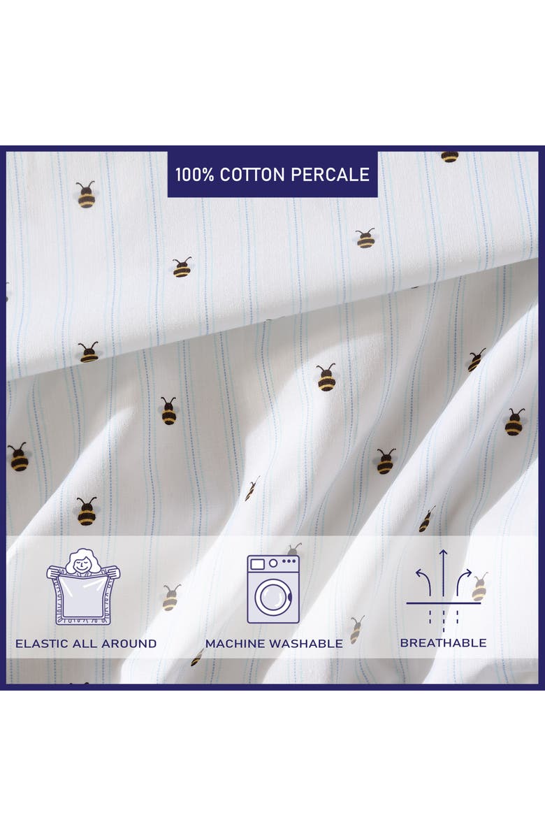 POPPY AND FRITZ Bumble Bee Print 200 Thread Count Cotton Percale Sheet Set, Alternate, color, White