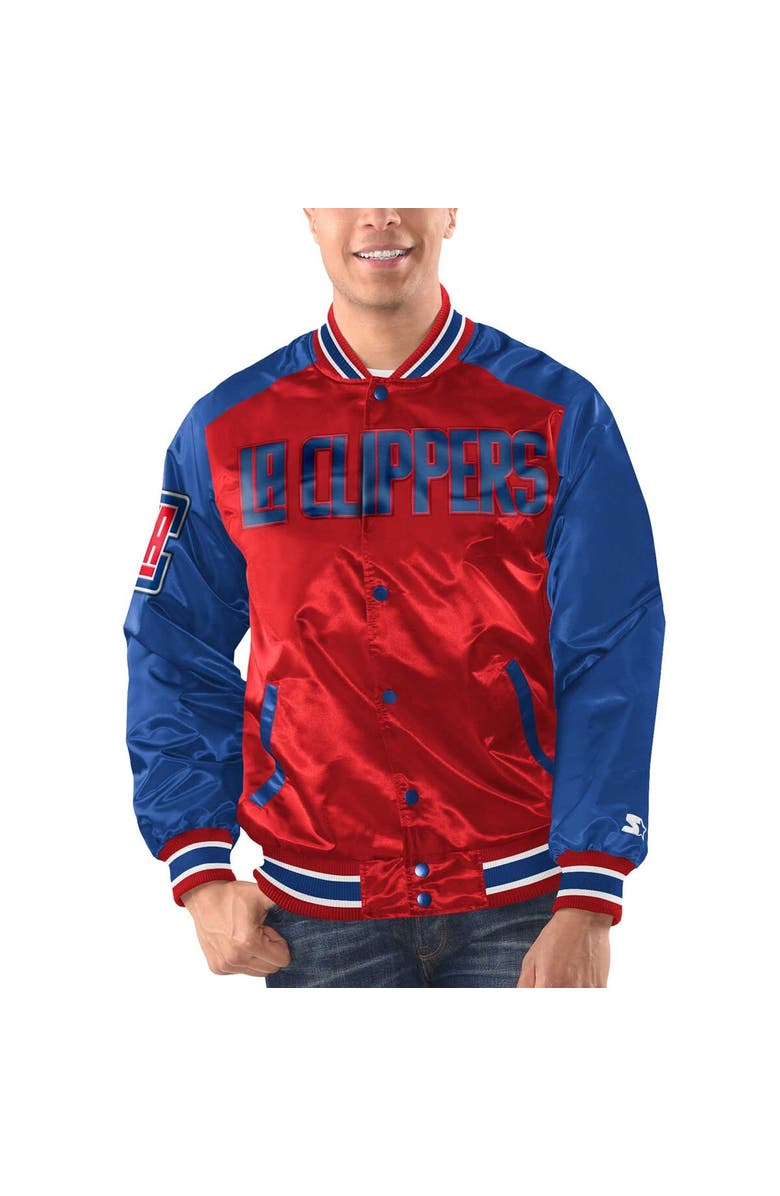 STARTER Men's Starter Red/Royal LA Clippers Renegade Satin Full-Snap Varsity Jacket, Main, color, Red