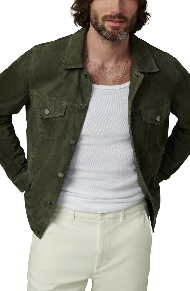 Joe's Cash Suede Trucker Jacket, Main, color, Dusty Olive