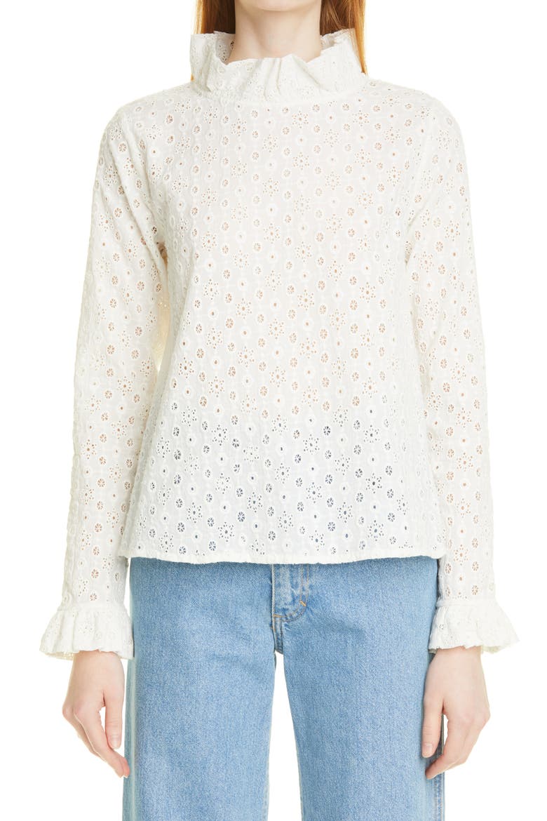 Boyce Eyelet Ruffle Blouse, Main, color, IVORY