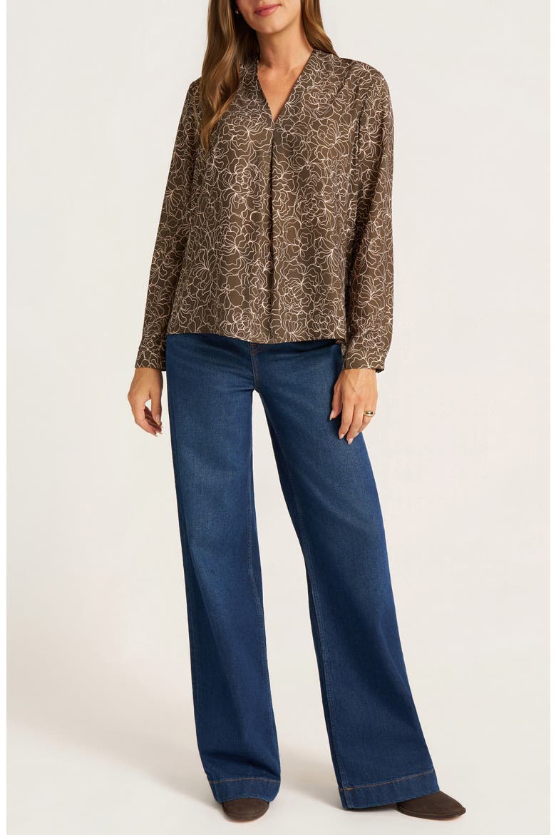 Kensal Floral Print V-Neck Long Sleeve Top, Alternate, color, MOSS/ BLUSH