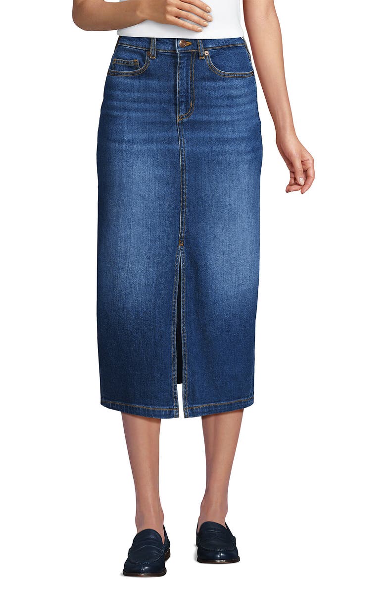 Lands' End Soft Denim Midi Column Skirt, Alternate, color, Indigo Tide Blue