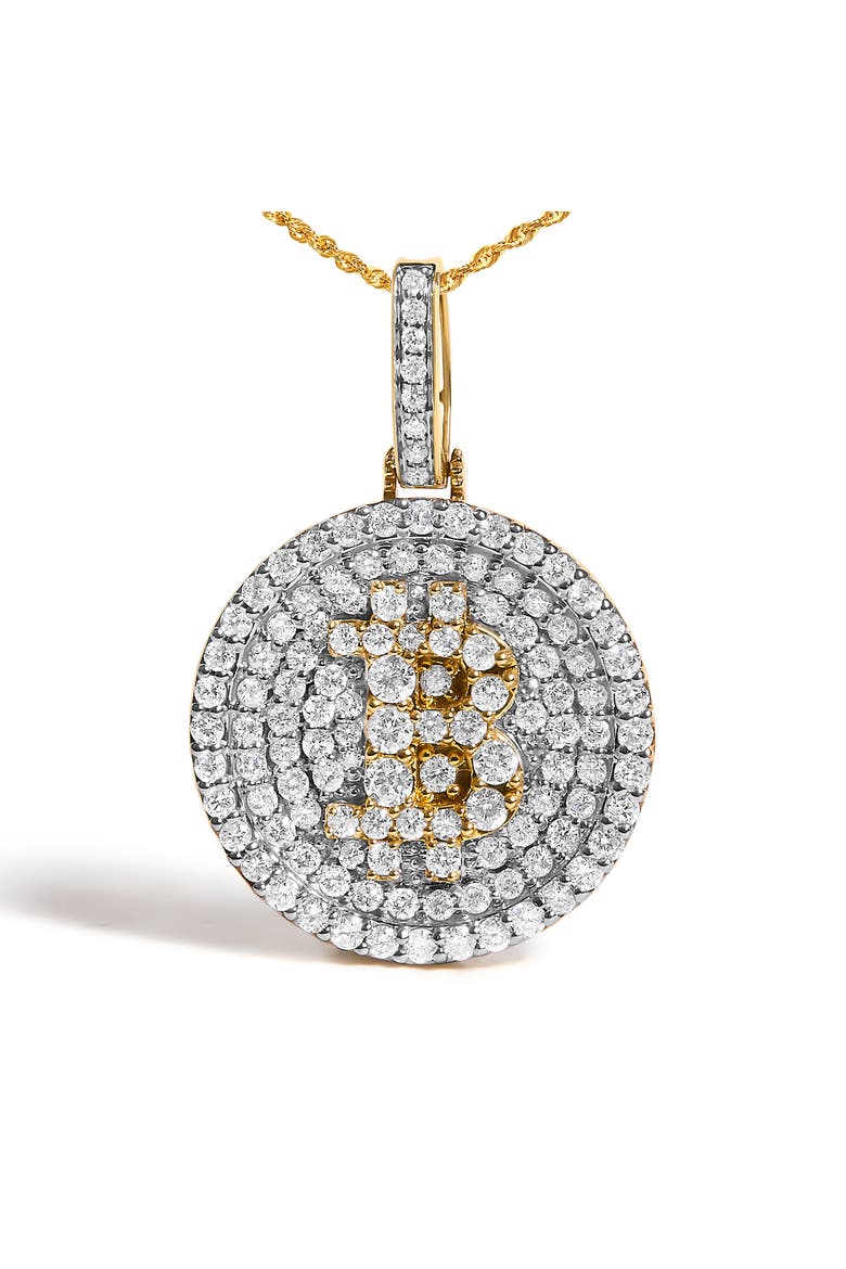 10K Yellow Gold 2-1/3 Cttw Diamond Bitcoin Letter B Pendant Necklace, Alternate, color, Yellow Gold