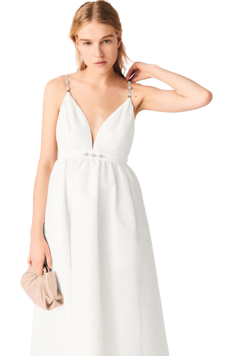 maje Jewelled taffeta maxi dress, Alternate, color, White