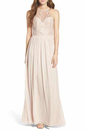 Hayley Paige Occasions Lace & Chiffon Halter Gown