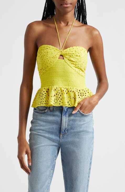 Livia Eyelet Peplum Halter Top