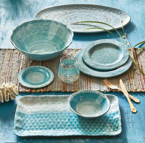 Tag Neela Aqua Blue Melamine Salad Plates Set Of Four Dishwasher Safe In Blue