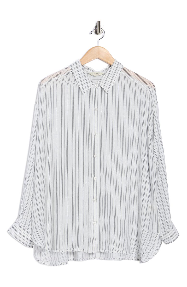 MAX STUDIO Stripe Roll Sleeve Button-Up Shirt, Alternate, color, White/ Black/ Stripe