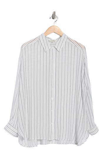 Max Studio Stripe Roll Sleeve Button-up Shirt