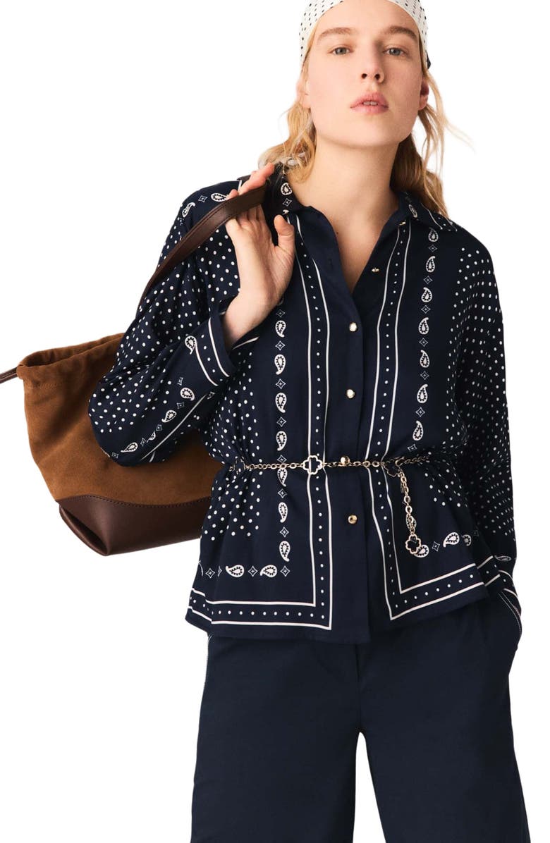 maje Flowing printed shirt, Alternate, color, Navy Dot Bandana Print