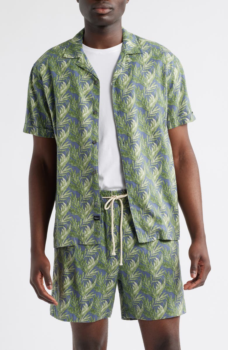 Rails Atlas Seaweed Print Linen Blend Camp Shirt, Main, color, Slate Seaweed