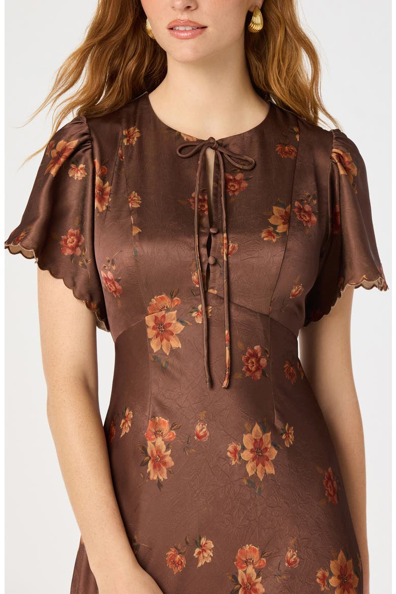 Riley Floral Satin Midi Dress, Alternate, color, LIGHT BROWN FLORAL