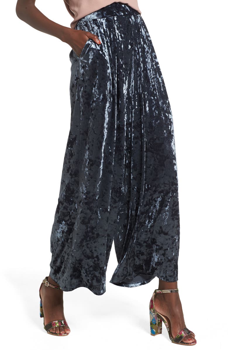 Leith Crop Wide Leg Velour Pants, Alternate, color, Navy India Ink