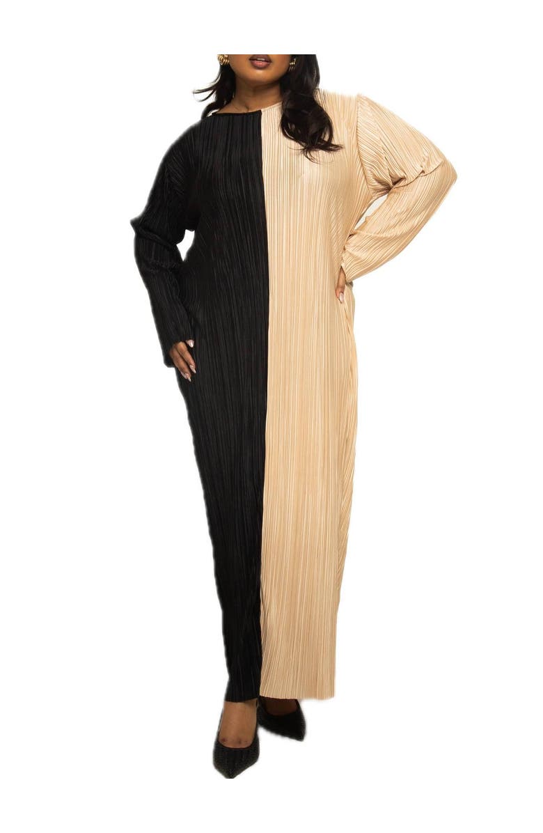 FASHION-SZN CURVE Colour block Midaxi Dress, Alternate, color, Black